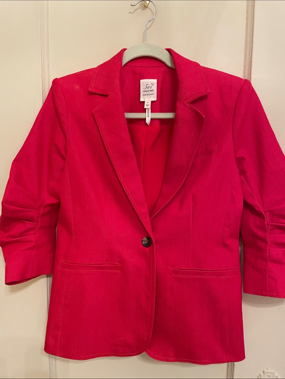Cinq a Sept Red Denim Tailored Blazer